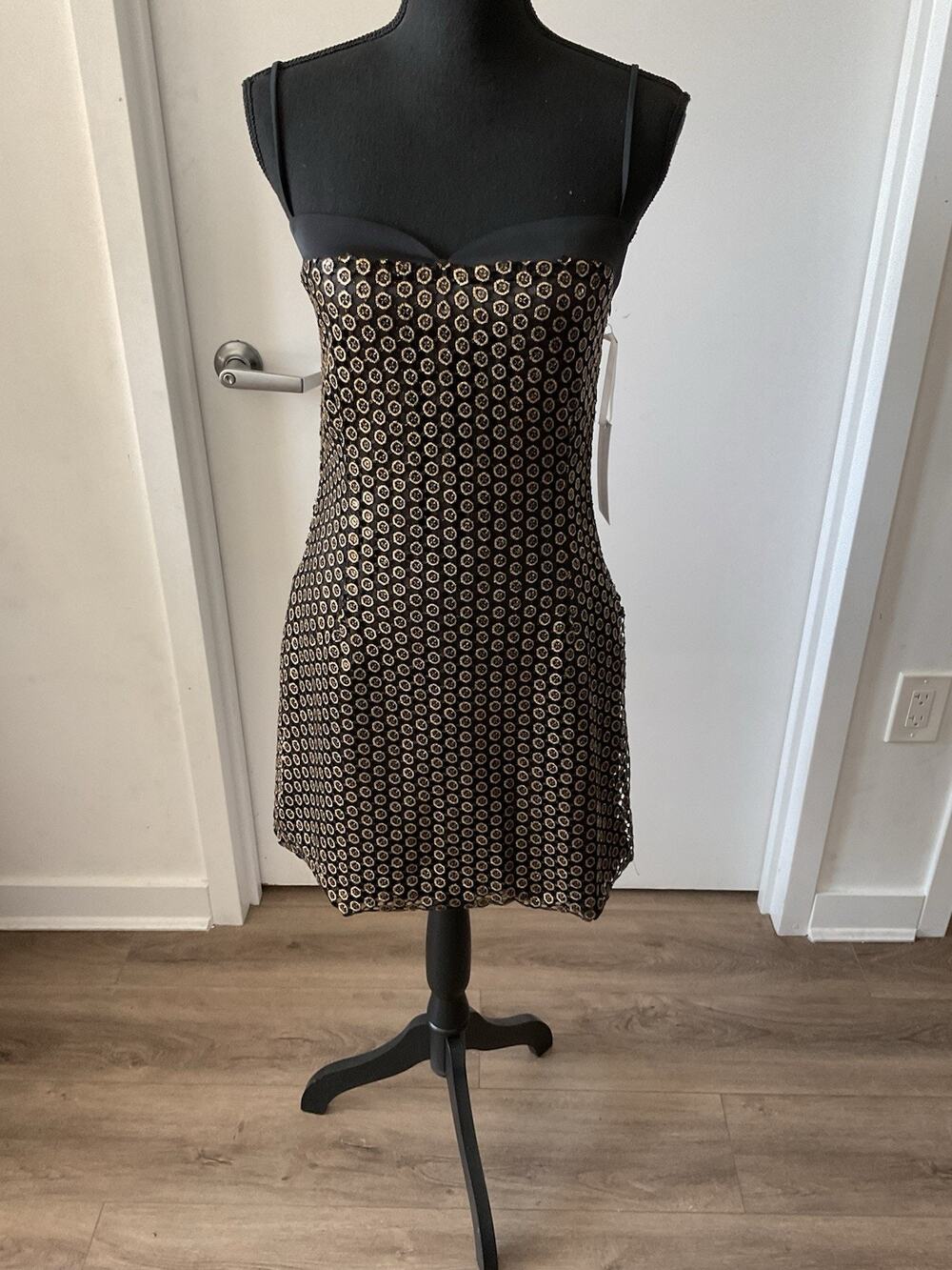 Torn By Ronny Kobo Daphne Metallic Eyelet Embroidered Mini Dress Black Sz M